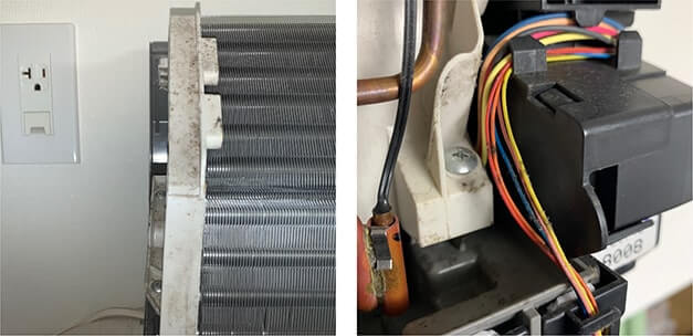 エアコンクリーニング-青戸-熱交換器カバーと配線の汚