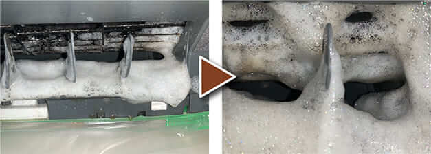 エアコンクリーニング-東雪谷-洗剤まみれの吹き出し口