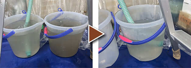 エアコンクリーニング-東葛西-洗剤投入後の汚水（2回目）