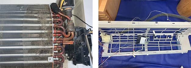 エアコンクリーニング-矢野口-熱交換器の汚れ方とユニット裏面の洗剤跡